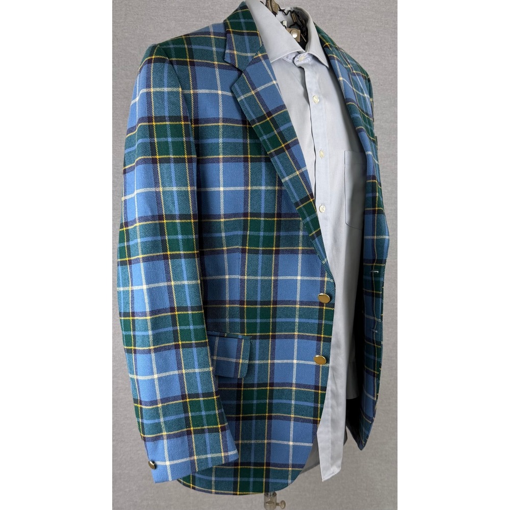 Laxey Manx Tartan Wool Tweed Sport Coat Blazer Blue Green Plaid Isle of Man 38